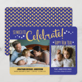 Blue & Gold New Years Foto Baby Boy Ankündigung (Vorne/Hinten)