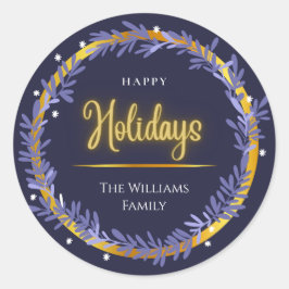 Blue Gold Niedlich Happy Holidays Frohe Weihnachte Runder Aufkleber