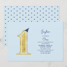 Blue & Gold | Niedlich Moderner Junge 1. Geburtsta