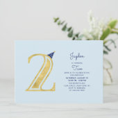 Blue & Gold | Niedlich Moderner Junge 2. Geburtsta Einladung (Stehend Vorderseite)
