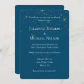 Blue Gold Night Under Stars Wedding Einladung (Vorne/Hinten)