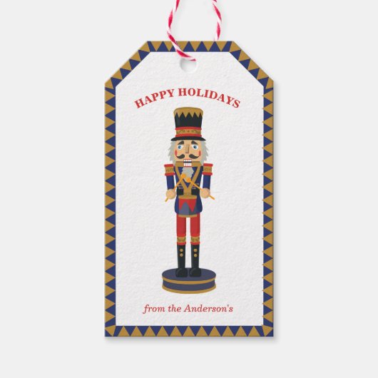Blue Gold Nutcracker Drummer Weihnachtsgeschenk Ta Geschenkanhänger (Vorderseite)