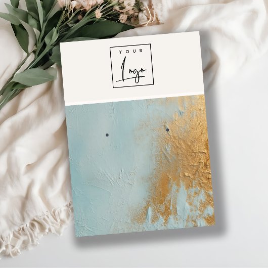 Blue Gold Oil Paint Texture Logo Earring Holder Visitenkarte