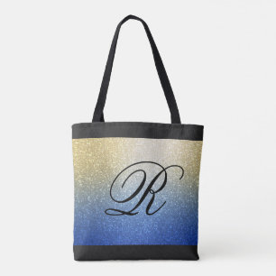 Blue Gold Ombre Glitzer Design mit Monogram Tasche