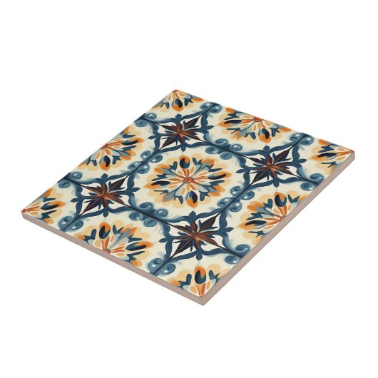 Blue Gold Orange and Brown Pattern Ceramic Tile Fliese (Seite)