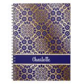 Blue gold oriental pattern script monogram notizblock (Vorderseite)