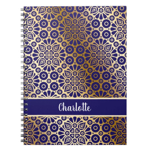 Blue gold oriental pattern script monogram notizblock (Vorderseite)