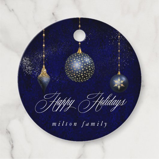 Blue Gold Ornament Holiday Geschenkanhänger (Vorderseite)