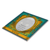 Blue Gold Oval Foto Rahmen mit Name Tile Fliese (Seite)