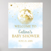 Blue Gold Over Moon Baby Dusche Begrüßungszeichen Poster (Vorne)