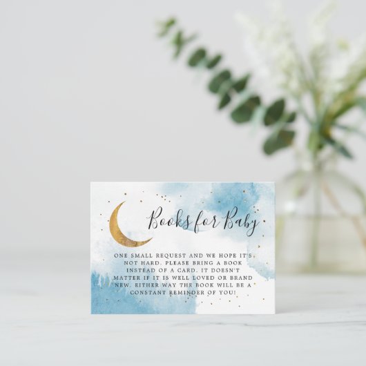 Blue Gold Over Moon Book Request Begleitkarte (Stehend Vorderseite)
