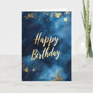 Blue & Gold Paint Birthday Card Einladung