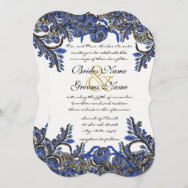 Blue & Gold Paisley Damask Einladung