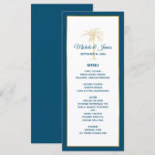 Blue Gold Palm Tree Beach Hochzeit des tropischen  Menükarte (Vorne/Hinten)