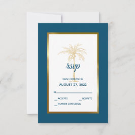 Blue Gold Palm Tree Beach Hochzeit des tropischen RSVP Karte