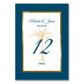 Blue Gold Palm Tree Beach Hochzeit des tropischen Tischnummer (Vorderseite)