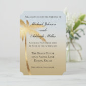Blue Gold Palm Tree Ombre Wedding Einladung (Stehend Vorderseite)