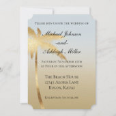 Blue Gold Palm Tree Ombre Wedding Einladung (Vorderseite)