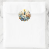 Blue gold pastel candle peonies watercolor glitter runder aufkleber (Tasche)