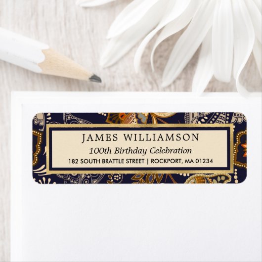Blue Gold Pattern 100. Geburtstag Rücksendeadresse (Insitu)