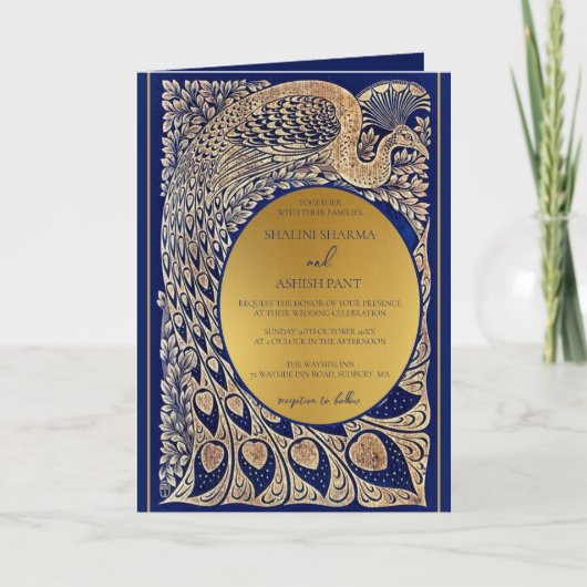 Blue Gold Peacock Indian Wedding Details, Programm (Vorderseite)