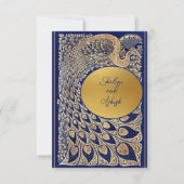 Blue Gold Peacock Indian Wedding RSVP Karte (Vorderseite)