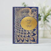 Blue Gold Peacock Indian Wedding RSVP Karte (Stehend Vorderseite)