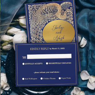 Blue Gold Peacock Indian Wedding RSVP Karte