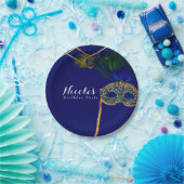 Blue & Gold Peacock Masquerade Custom Party Pappteller (Party)