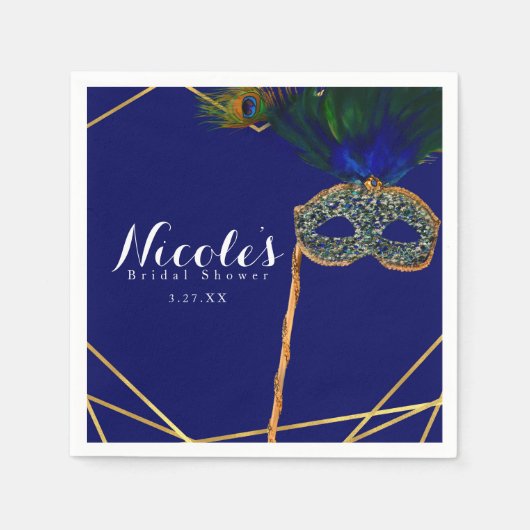 Blue & Gold Peacock Masquerade Custom Party Serviette (Vorderseite)