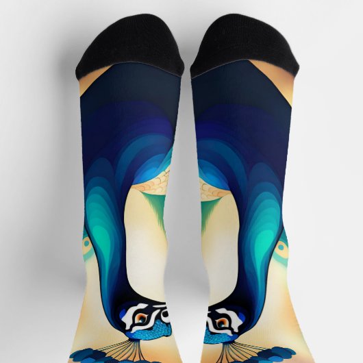 BLUE GOLD PEACOCK SOCK SOCKEN (Oben)
