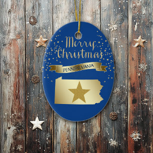 Blue Gold Pennsylvania Star Keramik Ornament