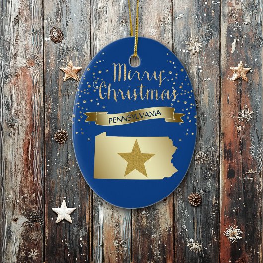 Blue Gold Pennsylvania Star Keramik Ornament