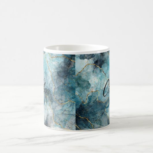 Blue Gold Personalisiert Name Tasse (Mittel)