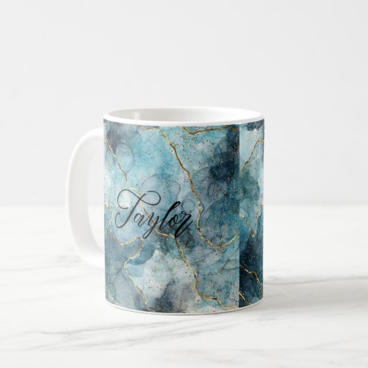 Blue Gold Personalisiert Name Tasse (Vorderseite Links)