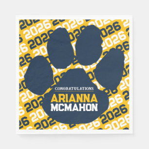 Blue & Gold Personalisiert Paw Abschluss Paper Serviette