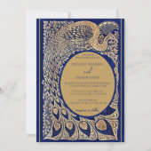 Blue Gold Pfau Jugendstil Einladung zur Hochzeit (Vorderseite)