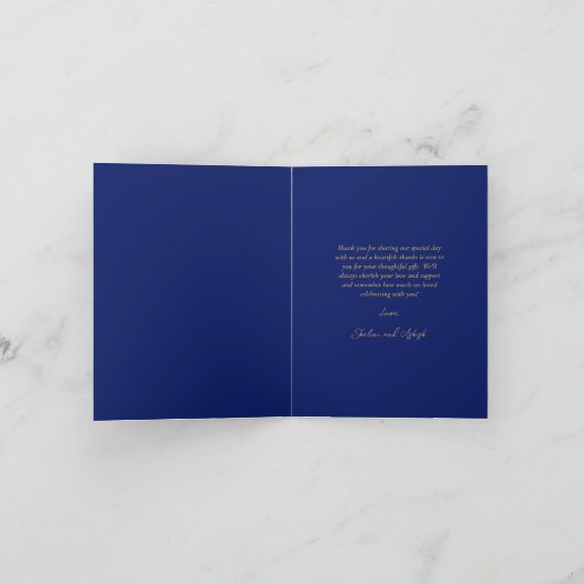 Blue Gold Pfau Jugendstil Hochzeit Dankeskarte (Innenseite)