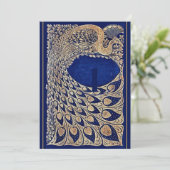 Blue Gold Pfau Jugendstil Hochzeit Tischnummer (Stehend Vorderseite)