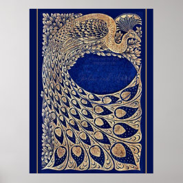 Blue Gold Pfau Jugendstil Hochzeit Willkommen Poster