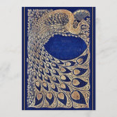 Blue Gold Pfau Jugendstil Hochzeitsmenü Menükarte (Rückseite)