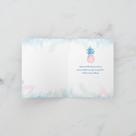 Blue Gold Pink Flamingo Ananas Vielen Dank Karten (Innenseite)