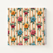 Blue Gold Pink Flowers on Tan Stripes Notizblock (Rückseite)