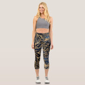 Blue Gold Poinsettia Blume Mandala Capri Leggings (Vorderseite)