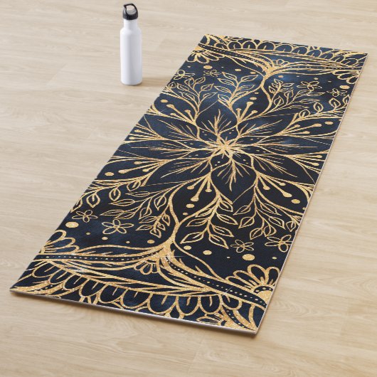 Blue Gold Poinsettia Blume Mandala Yogamatte (Beispiel)