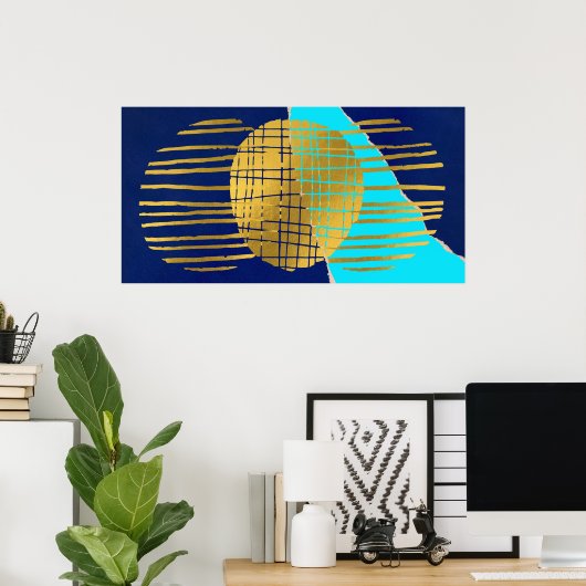 Blue Gold Poster Abstrakt Modern Collage (Heimbüro)