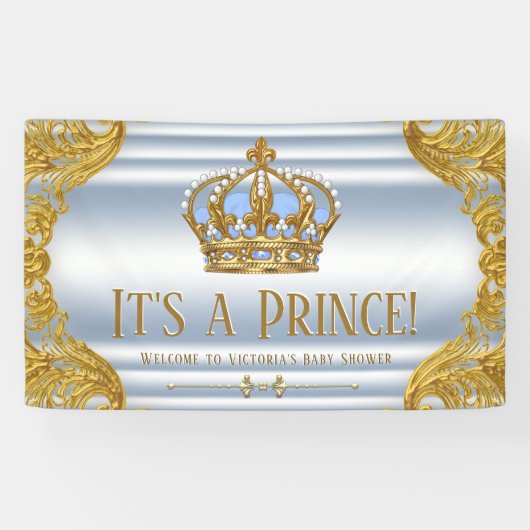 Blue Gold Prince Baby Duschbanner Banner (Horizontal)