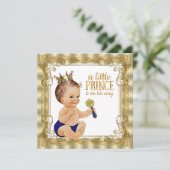 Blue Gold Prince Baby Dusche Einladung (Stehend Vorderseite)