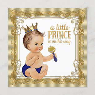 Blue Gold Prince Baby Dusche Einladung