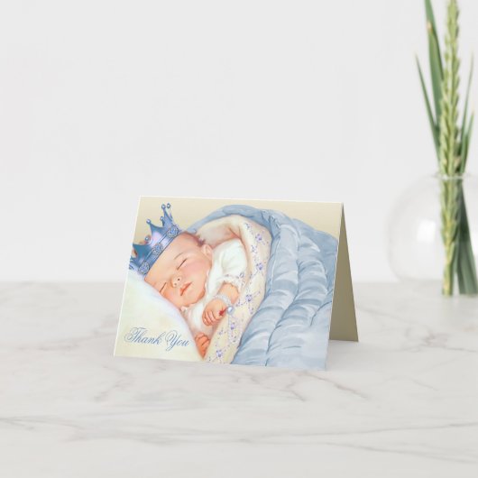 Blue Gold Prince Baby Dusche Vielen Dank Dankeskarte (Vorderseite)